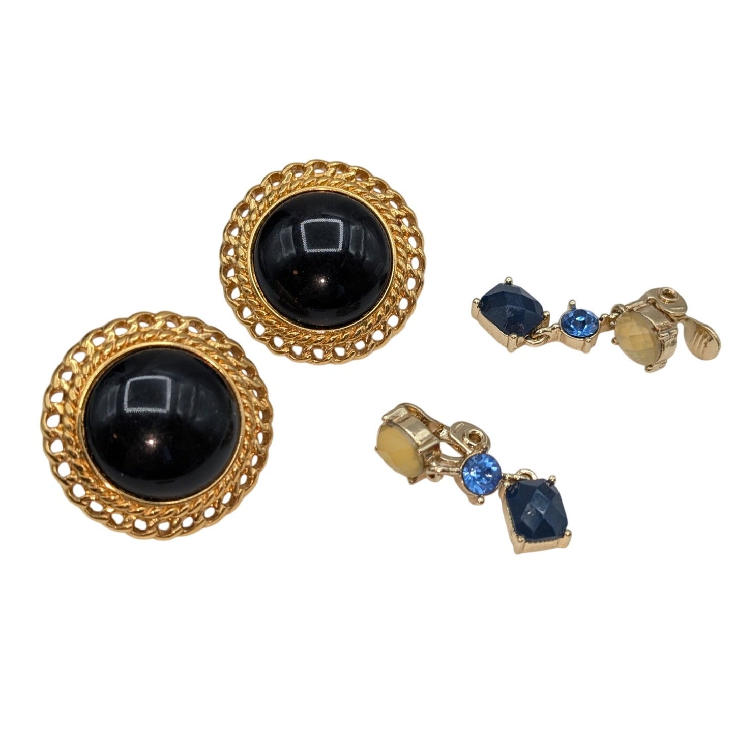 Lot of Two Pair Vintage Gold Tone Metal Clip On Earrings