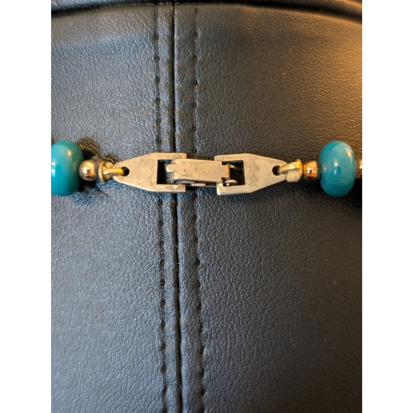 Vintage Teal Acrylic Bead Long Necklace W/ Fold Over Clasp