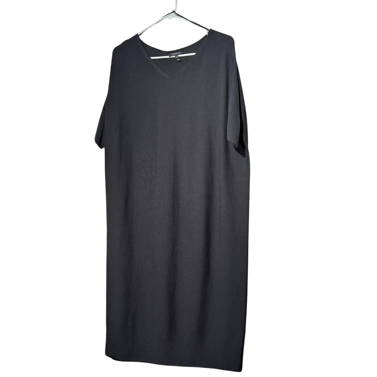 Lafayette 148 New York Black/Navy V Neck Oversize Drop Sleeve Sweater Dress Sz M