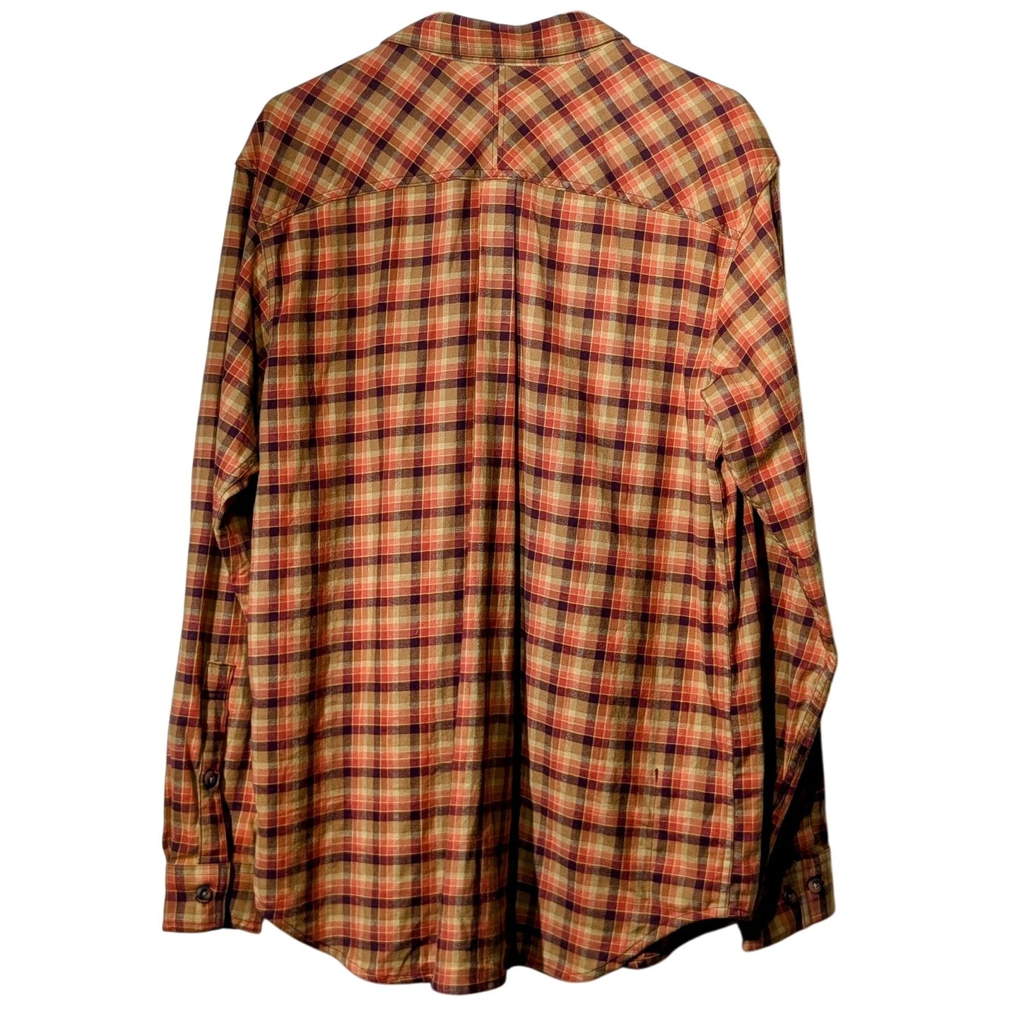 Columbia Orange Plaid Reg Fit Cotton Stretch Flannel Button Up Shirt Mens Sz L
