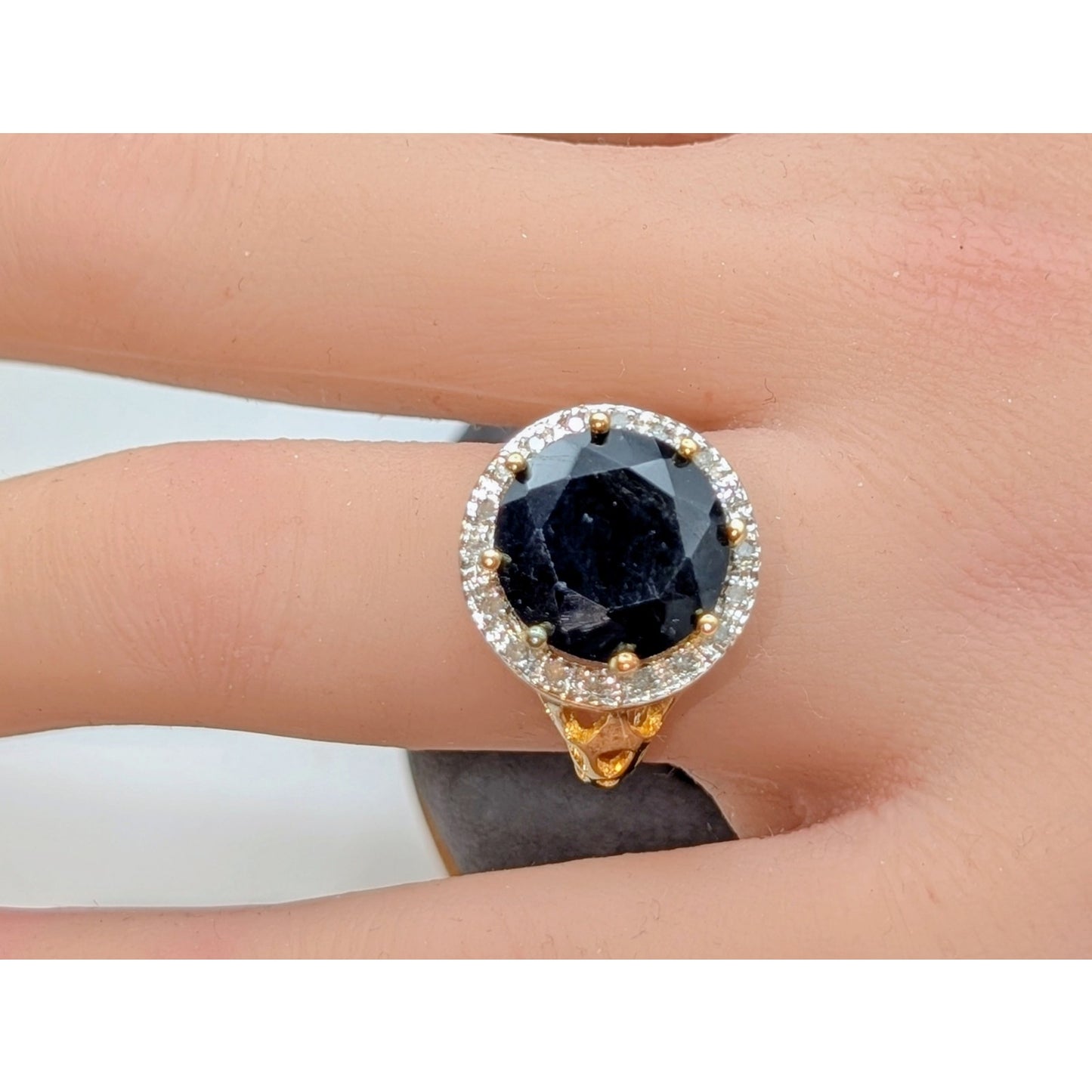 925 Sterling Vermeil Sapphire & Diamond Ring Size 6.75