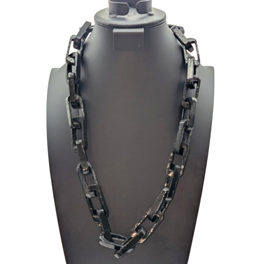 Chunky Lightweight Black Painted Wood Chain 26" Necklace