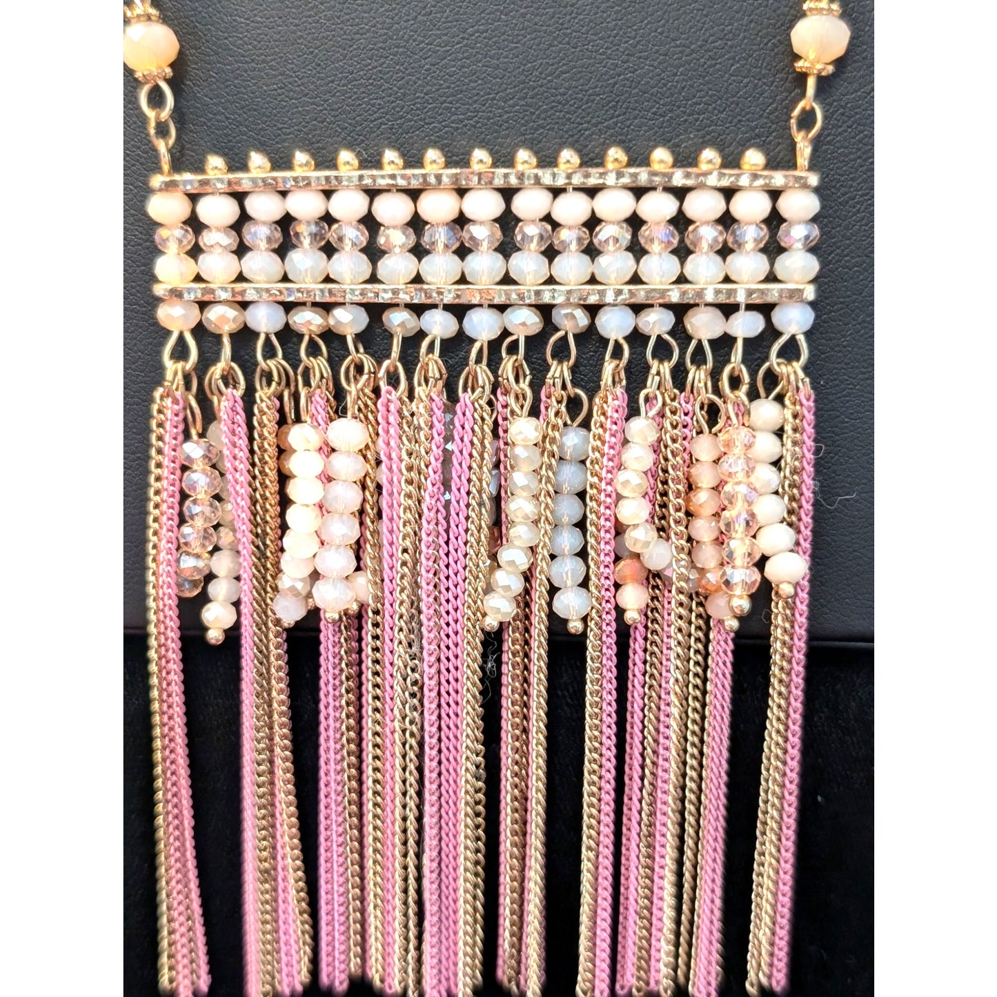 Charming Charlie Pink Crystal Pink & Gold Tone Chain 29" - 32.5" Necklace