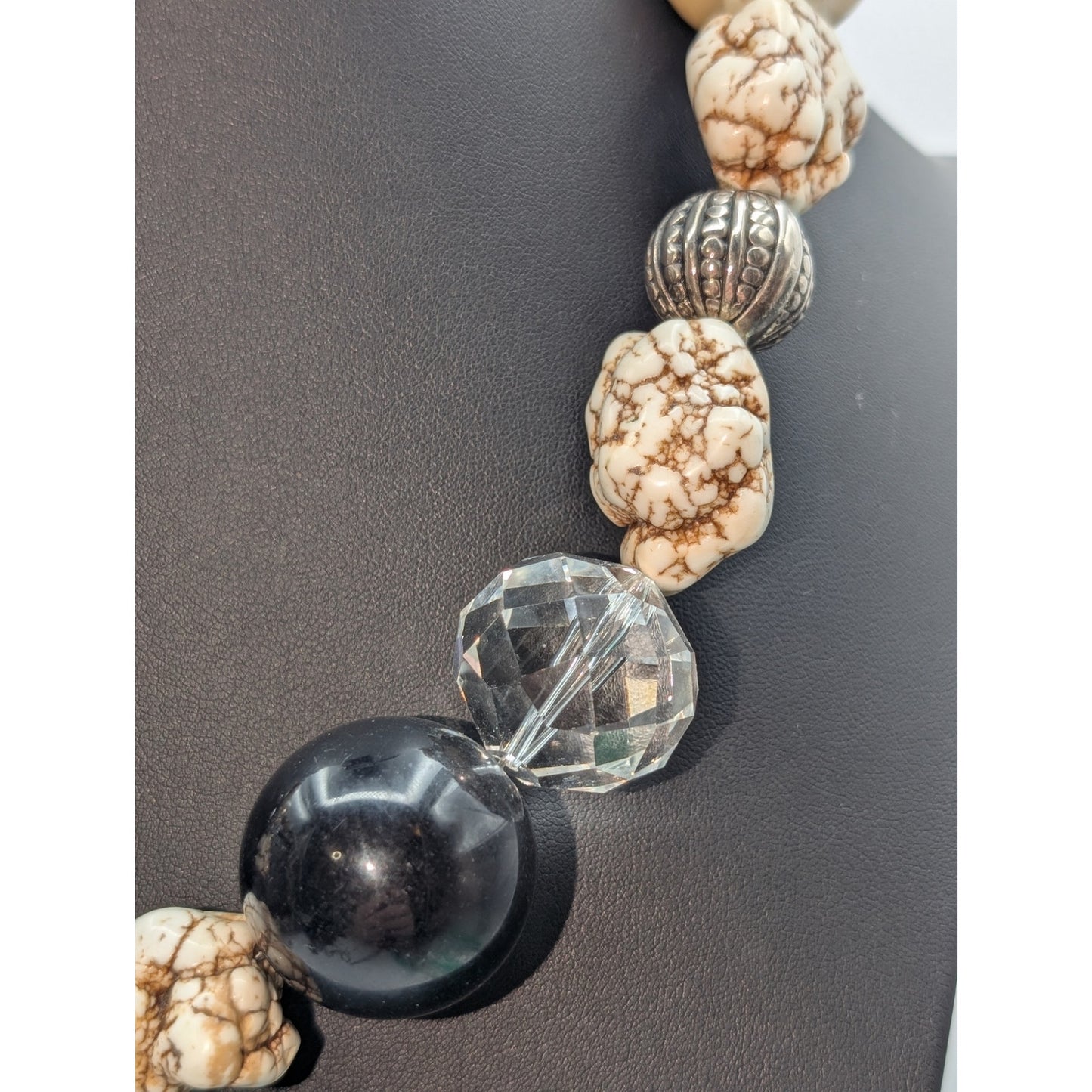 Extra Large Chunky Heavy Stone Glass Faux Pearl Rhinestone Ball 21.25" Necklace