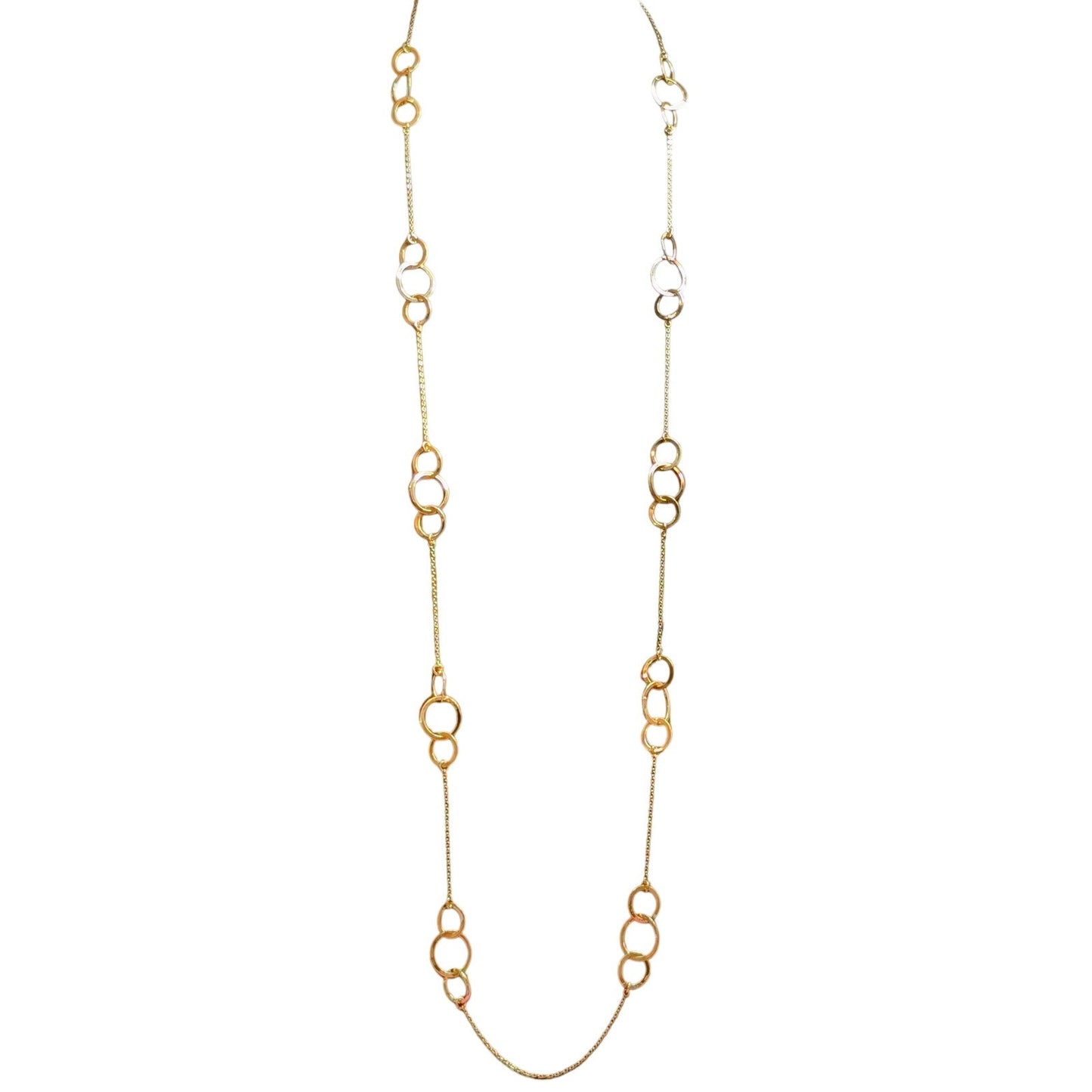 48" High Polished Brass Curved Loopy Station Chain Toggle Clasp Necklace