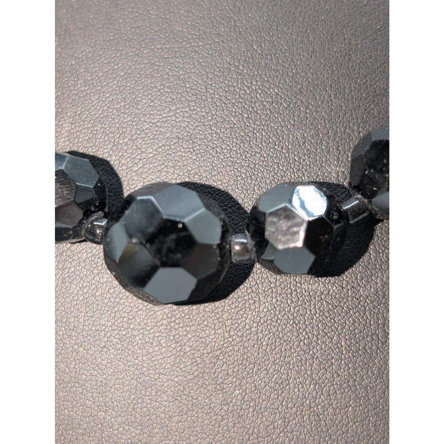Vintage Black Faceted Glass Bead Graduated 19"-21.5" Necklace