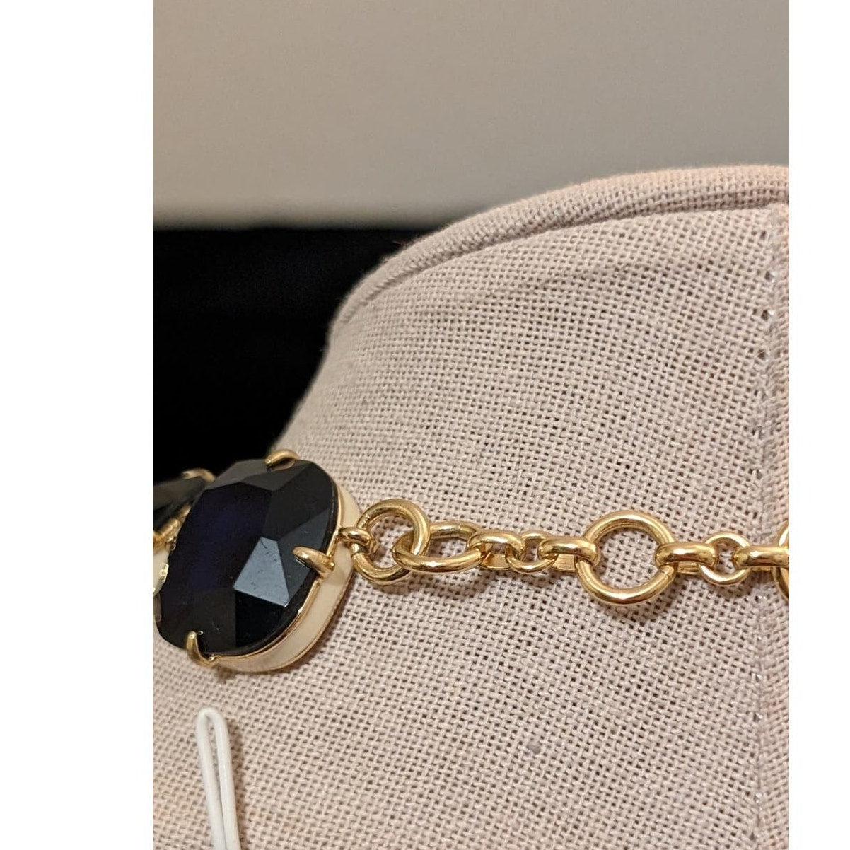 J. Crew Cobalt Crystal Cream Enamel Square Link Necklace NWOT