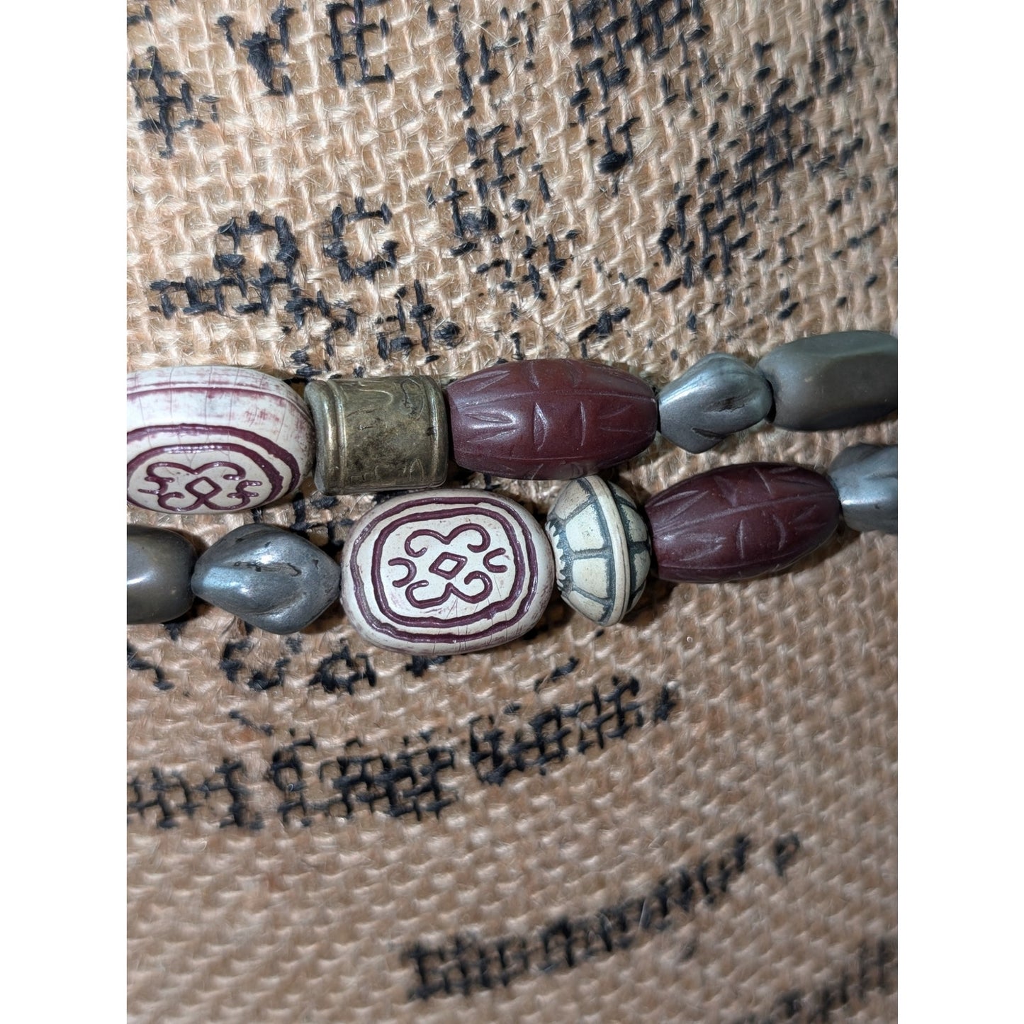 Vintage New York Studio Tribal Bead Double Strand Bronze Metal 33"-38" Belt