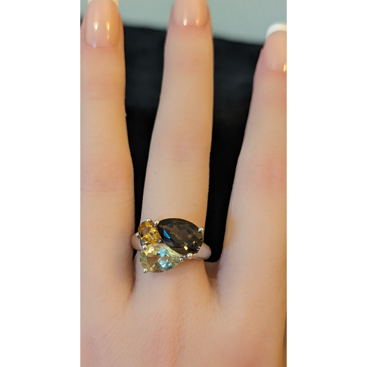 925 Sterling Silver Smoky Quartz, Orange & Yellow Citrine Gemstone Ring Size 7
