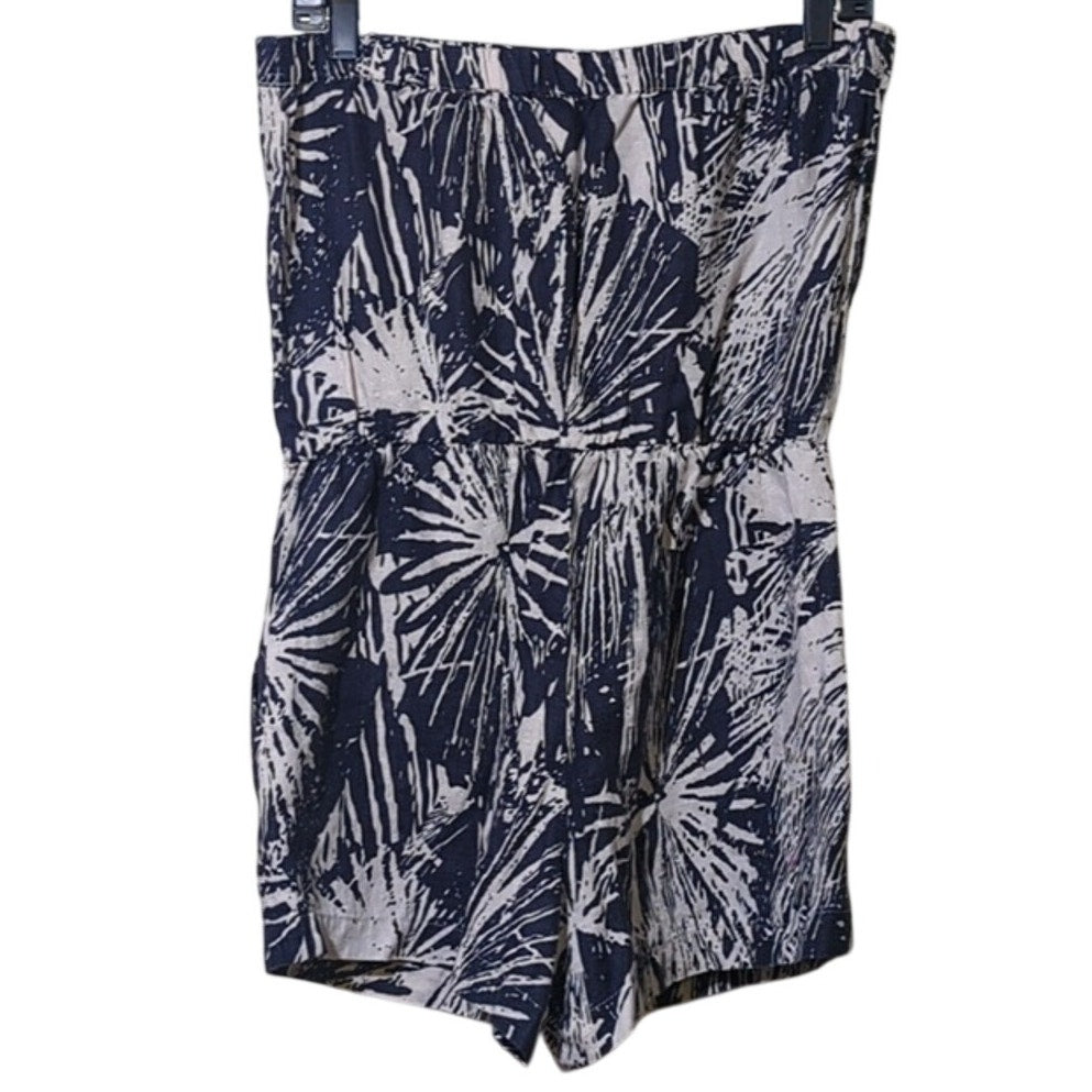 Banana Republic Navy/White 100% Linen Strapless Shorts Romper Womens Sz 8