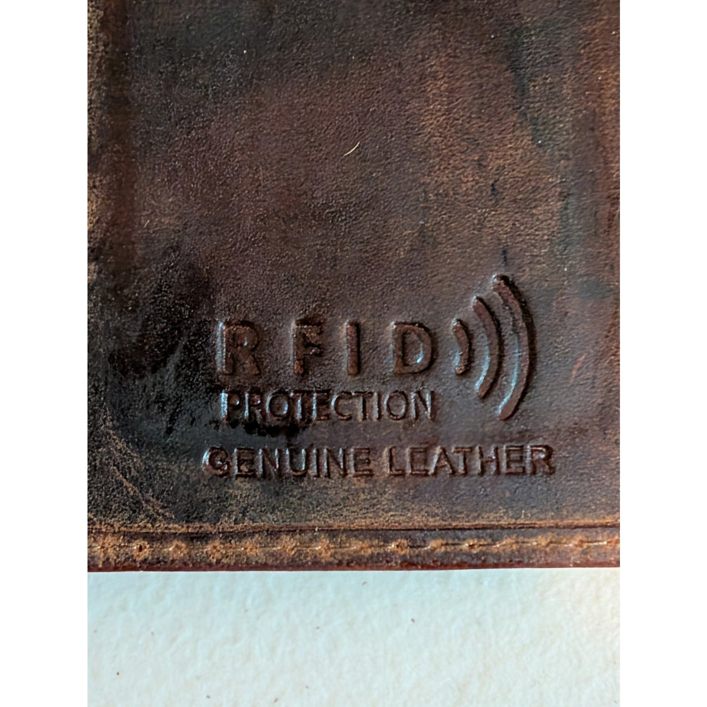 Guitar Embossed Distressed RFID Block Protection Brown Genuine Leather Wallet