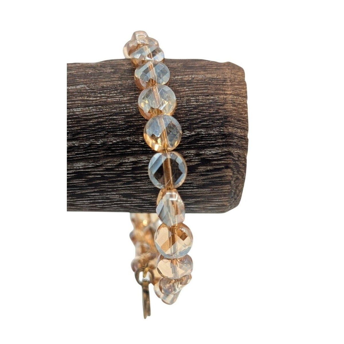 Alex and Ani Champagne Color Faceted Crystal Bead Wire Bangle Bracelet One Size