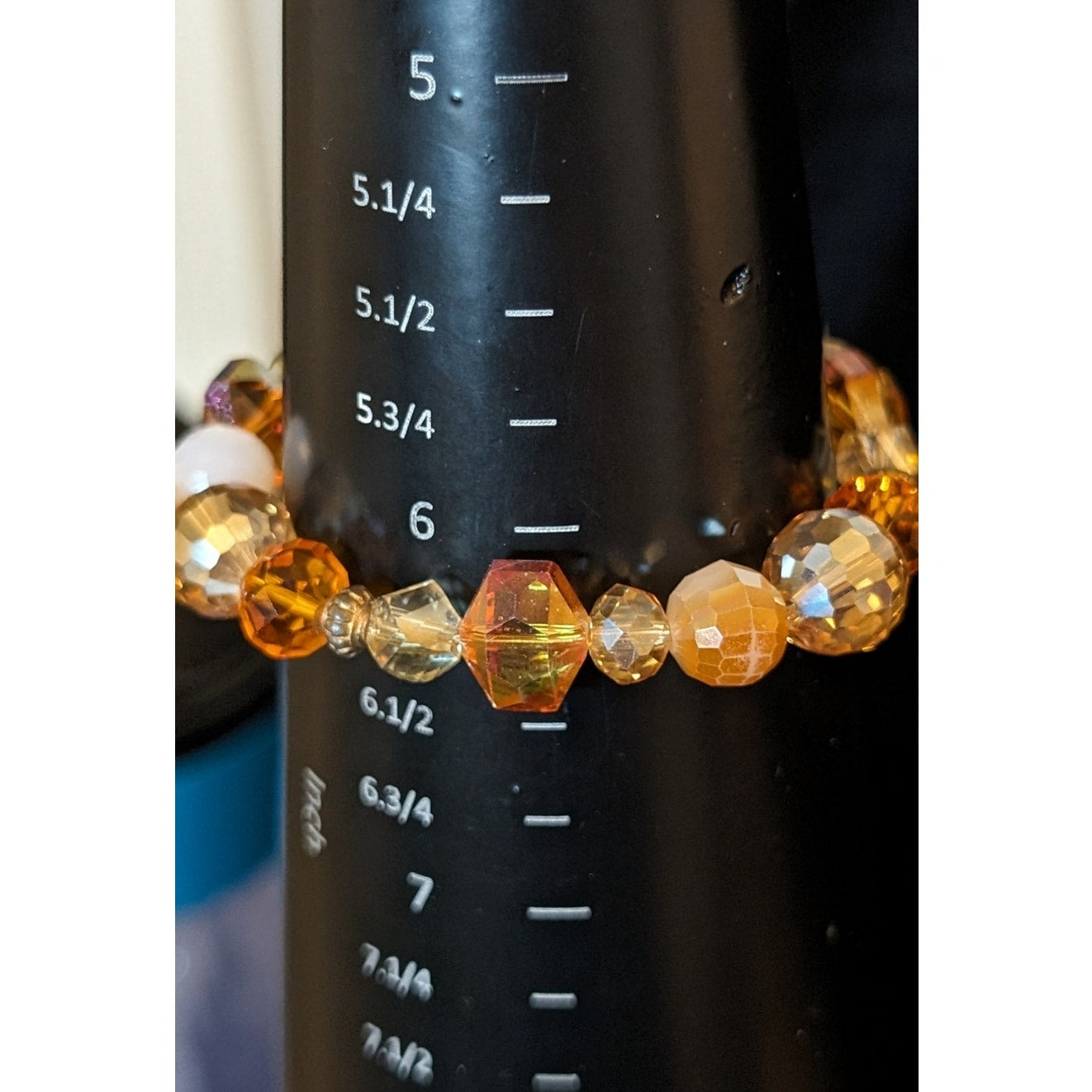 Orange Cream Crystal Glass Multi-Faceted Shaped Bead Bracelet