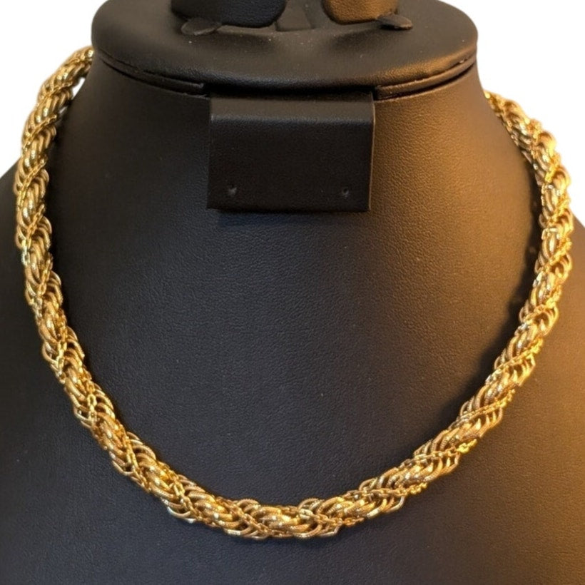 Vintage Monet 40s Gold Tone Braided Textured Rope Choker 15"-17" Necklace