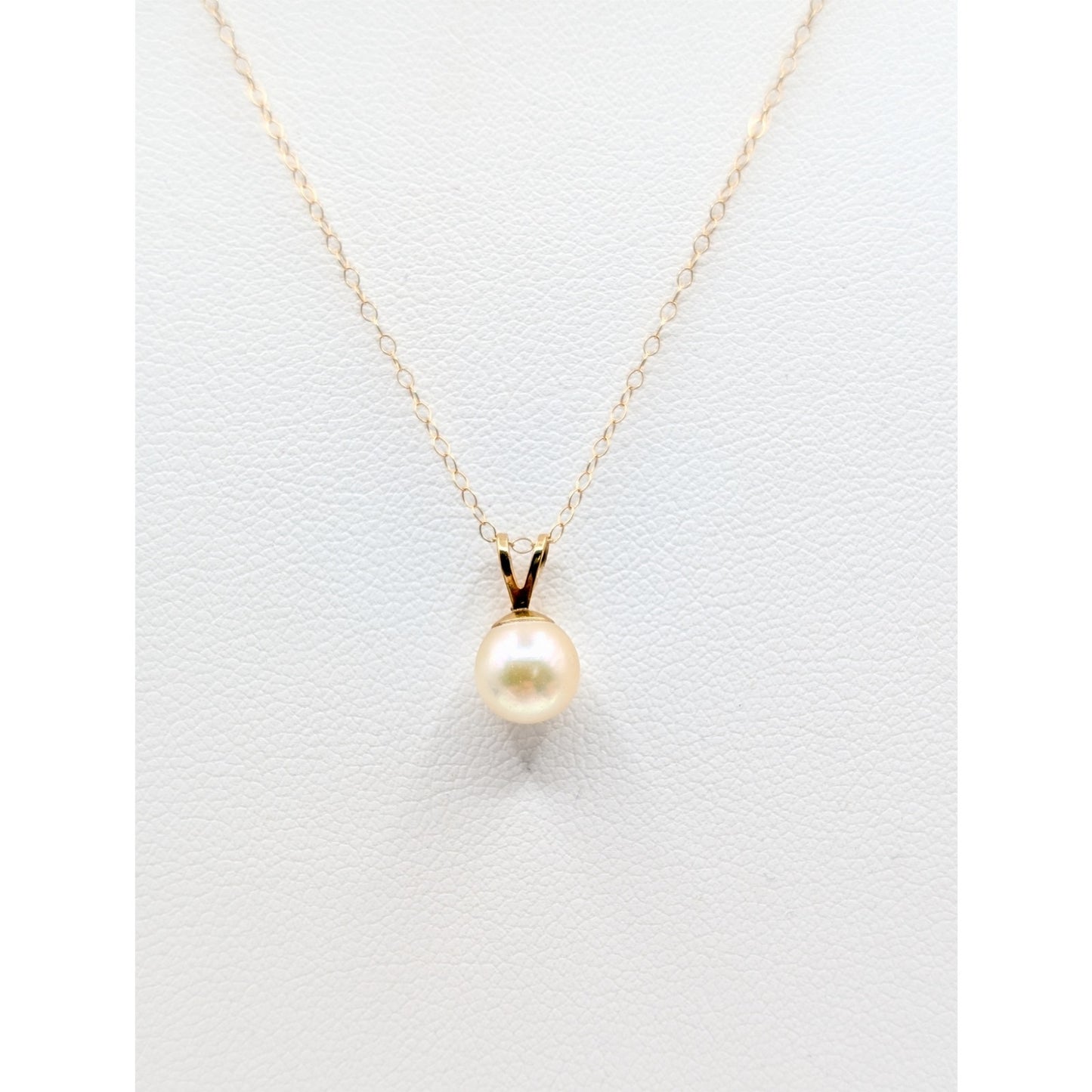 Vtg 14K Yellow Gold Genuine Pearl Pendant 18" Chain Spring Ring Clasp Necklace