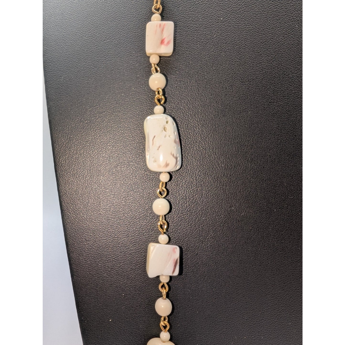 Vintage Mother of Pearl Beaded Chain 38" Necklace