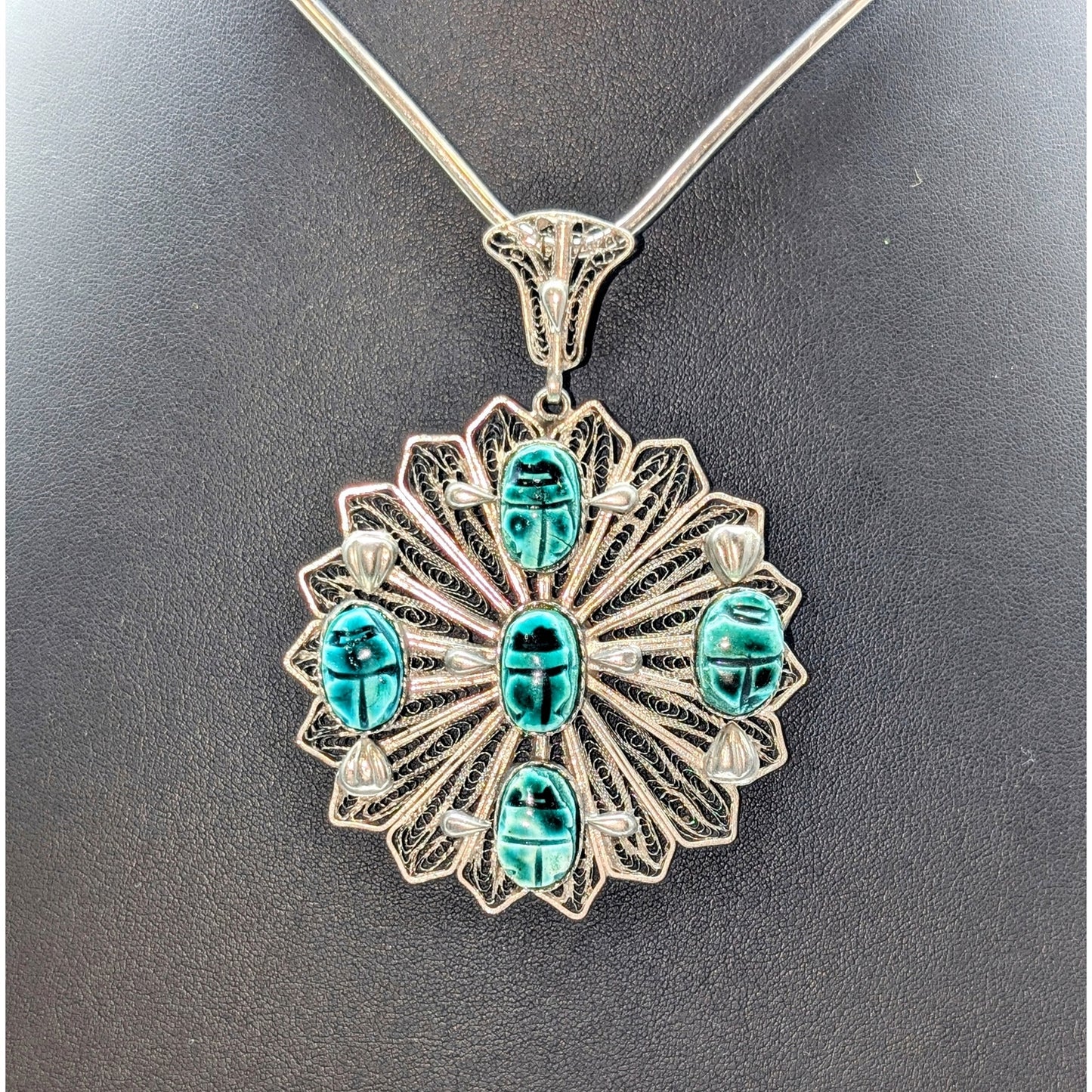 Vintage/Antique Egyptian Revival Cannetille Green Scarab Pendant (Only)