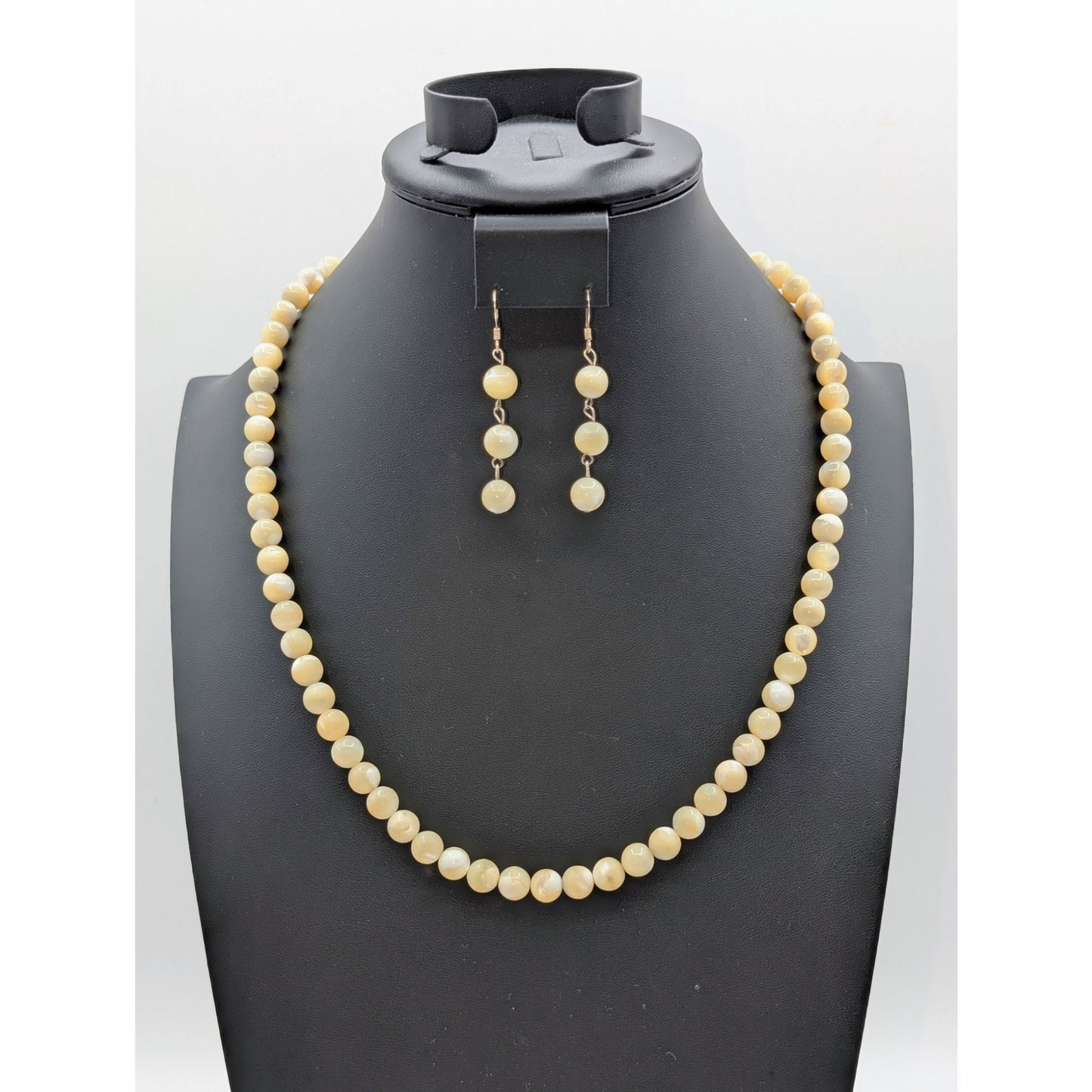 Vintage Mother of Pearl 8mm Bead 24" Necklace & Matching Dangle Earrings