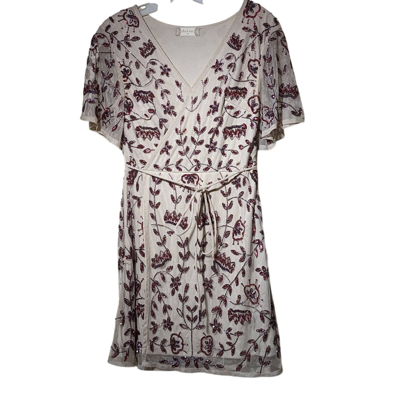 Altar'd State Beaded Wrap Dress in Taupe Womens Size XS