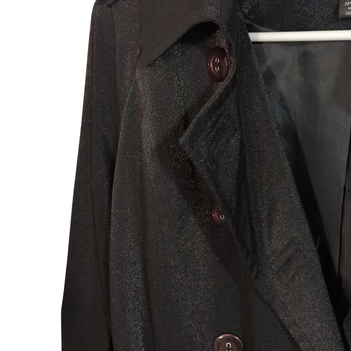 Style & Co. Black Shimmer Double Breasted Trench Coat Women's Size M