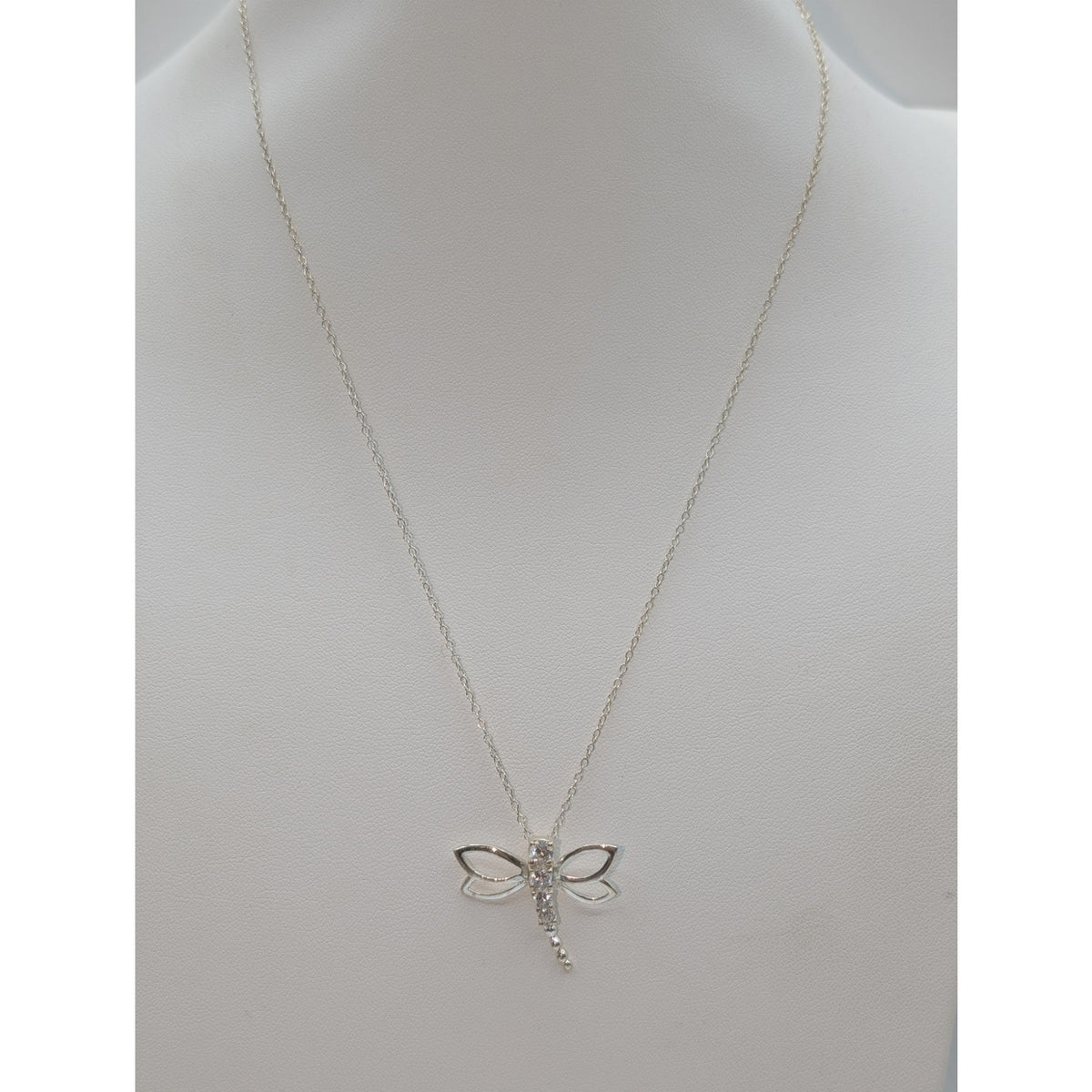 Vintage Sterling Crystal Dragonfly Pendant 18" Chain Necklace