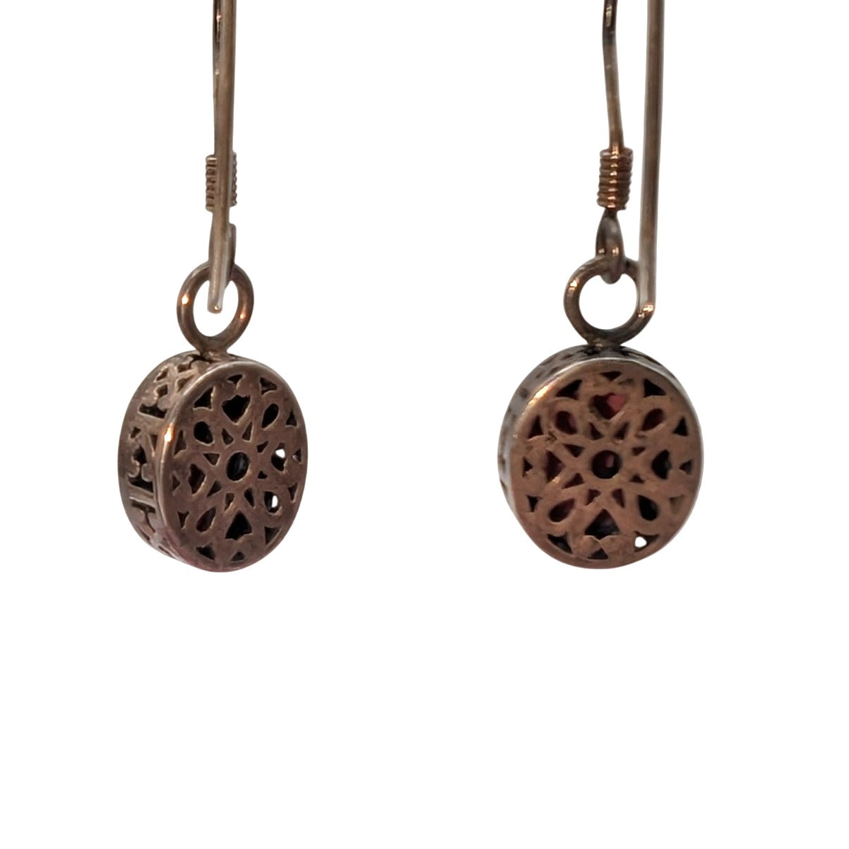 Retired Silpada 925 Sterling Silver Filigree Red Cabochon Stone Drop Earrings