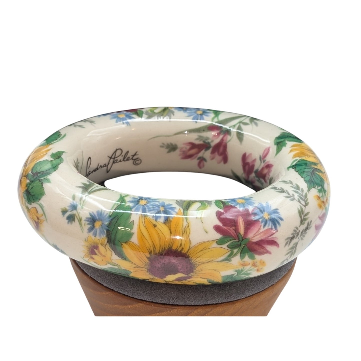 Artisan Sandra Pailet Sunflower Ceramic Statement Oval Bangle Bracelet 173.80g