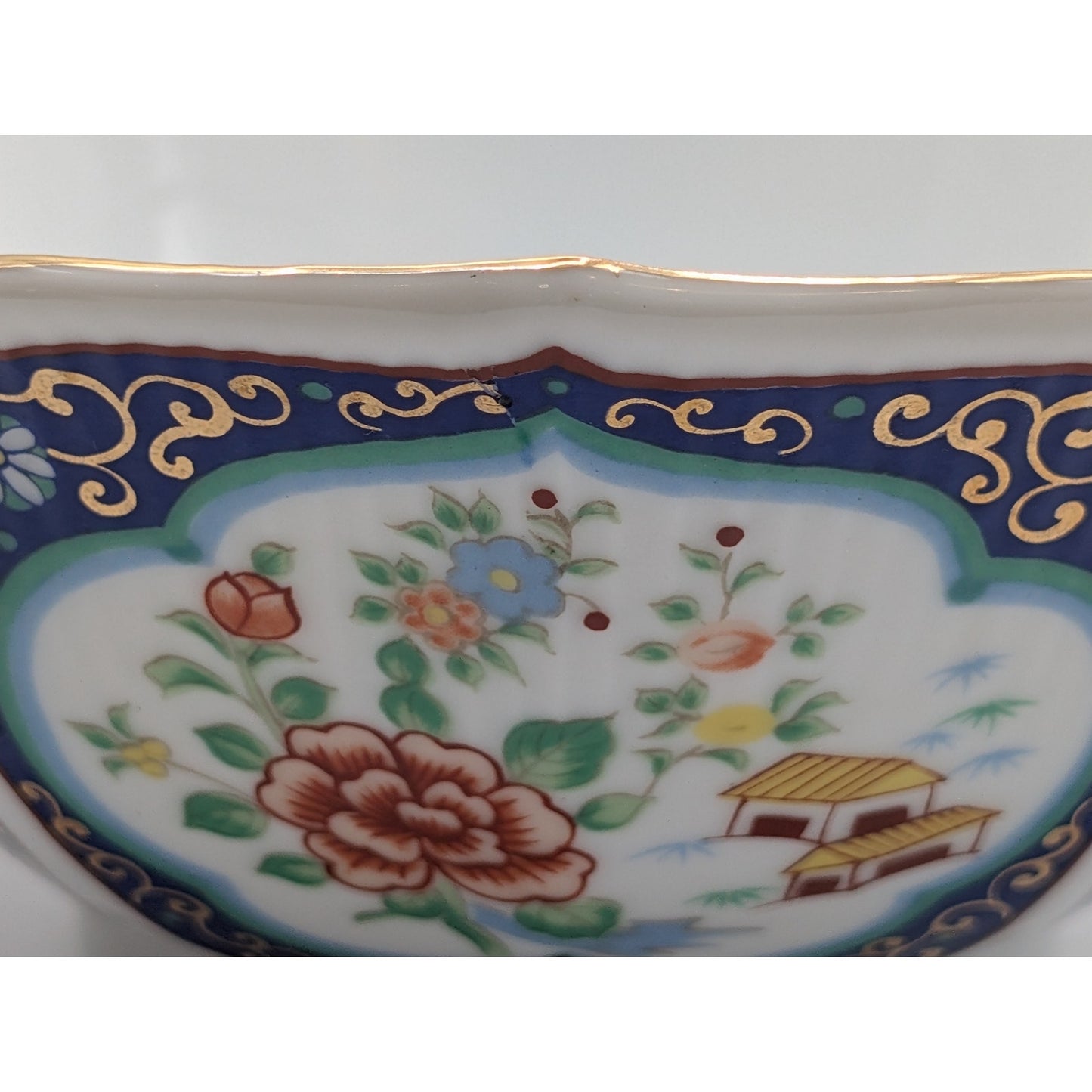 Vintage Japanese Hand Painted Porcelain Lotus Rice Bowl