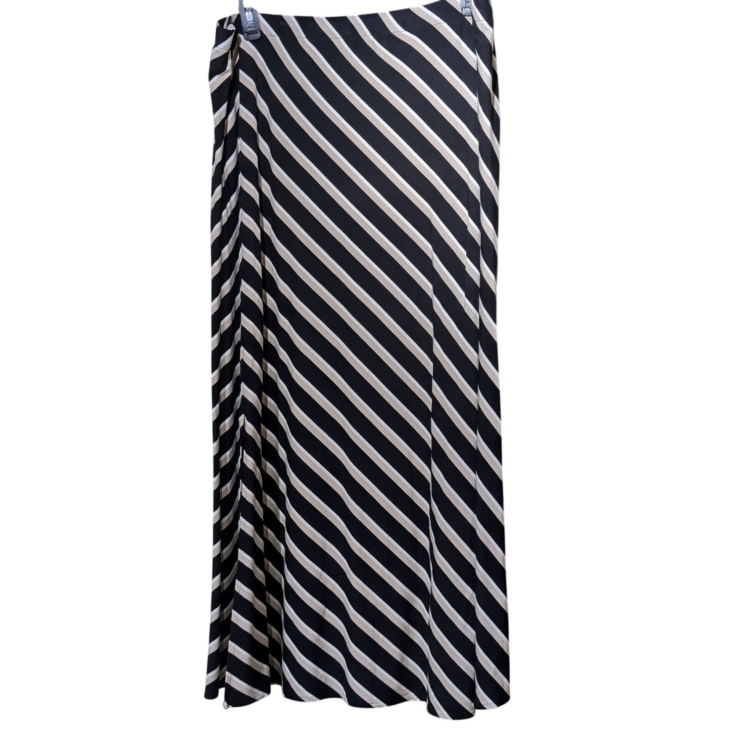 Chico's Black Tan White Diagonal Stripe Maxi Pull On Stretch Skirt Womens Sz 20