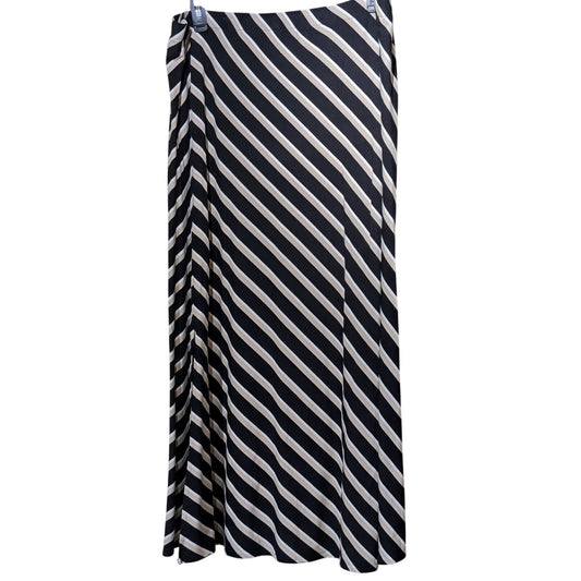 Chico's Black Tan White Diagonal Stripe Maxi Pull On Stretch Skirt Womens Sz 20