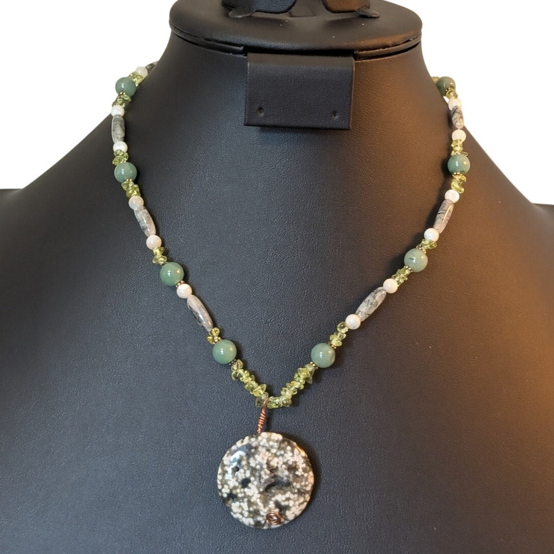 Ocean Jasper Peridot Mother of Pearl Other Gemstone Pendant Beaded 18" Necklace