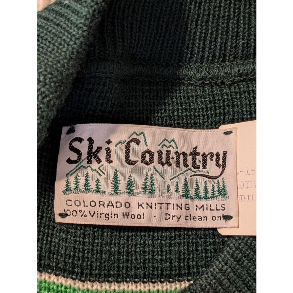 Ski Country Colorado Knitting Mills 100% Virgin Wool Green Striped Ski Sweater