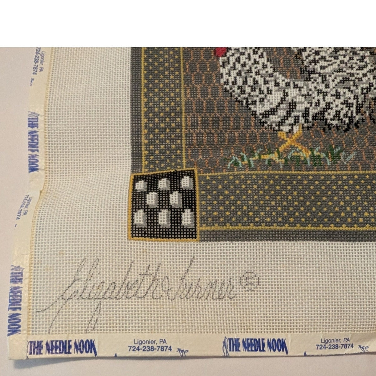 Elizabeth Turner C-7 Black & White & C-8 White Rooster Needlepoint Canvases