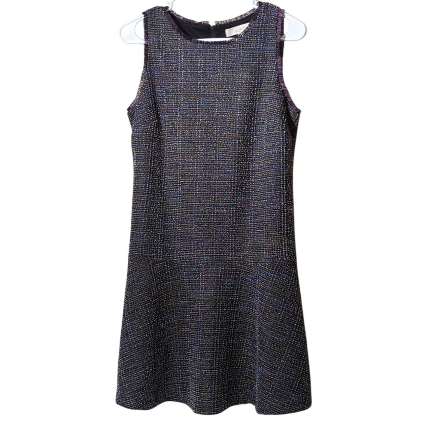 Loft Tweed Metallic & Color Flecked Jumper w/ Fringe Detail & Flare Skirt Sz M