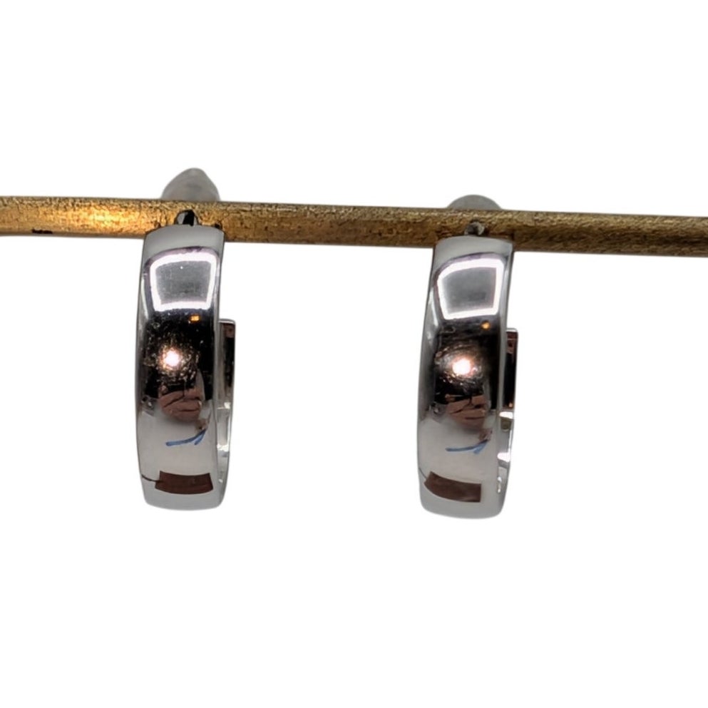 Marked 925 Sterling Silver 3/16" Wide Half Hoop Earrings