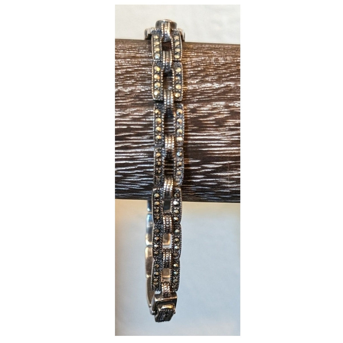 Vtg 7" Sterling Marcasite Amethyst Citrine Blue Topaz Fold Over Clasp Bracelet