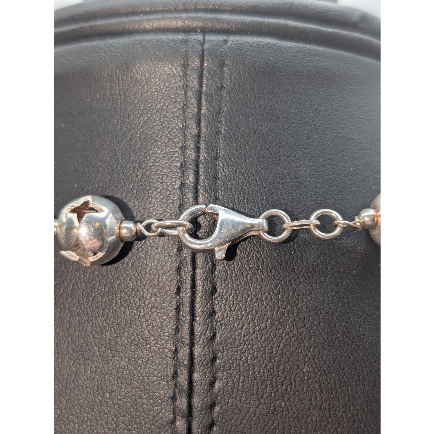Authentic Dobbs Italy 925 Sterling Silver Cut Out Star Ball Bead Chain Necklace