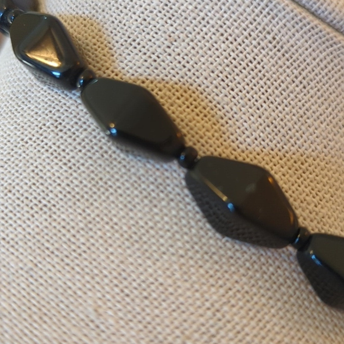 Midcentury Vintage Black Glass Beaded 18" Necklace W/ Spring Ring Clasp