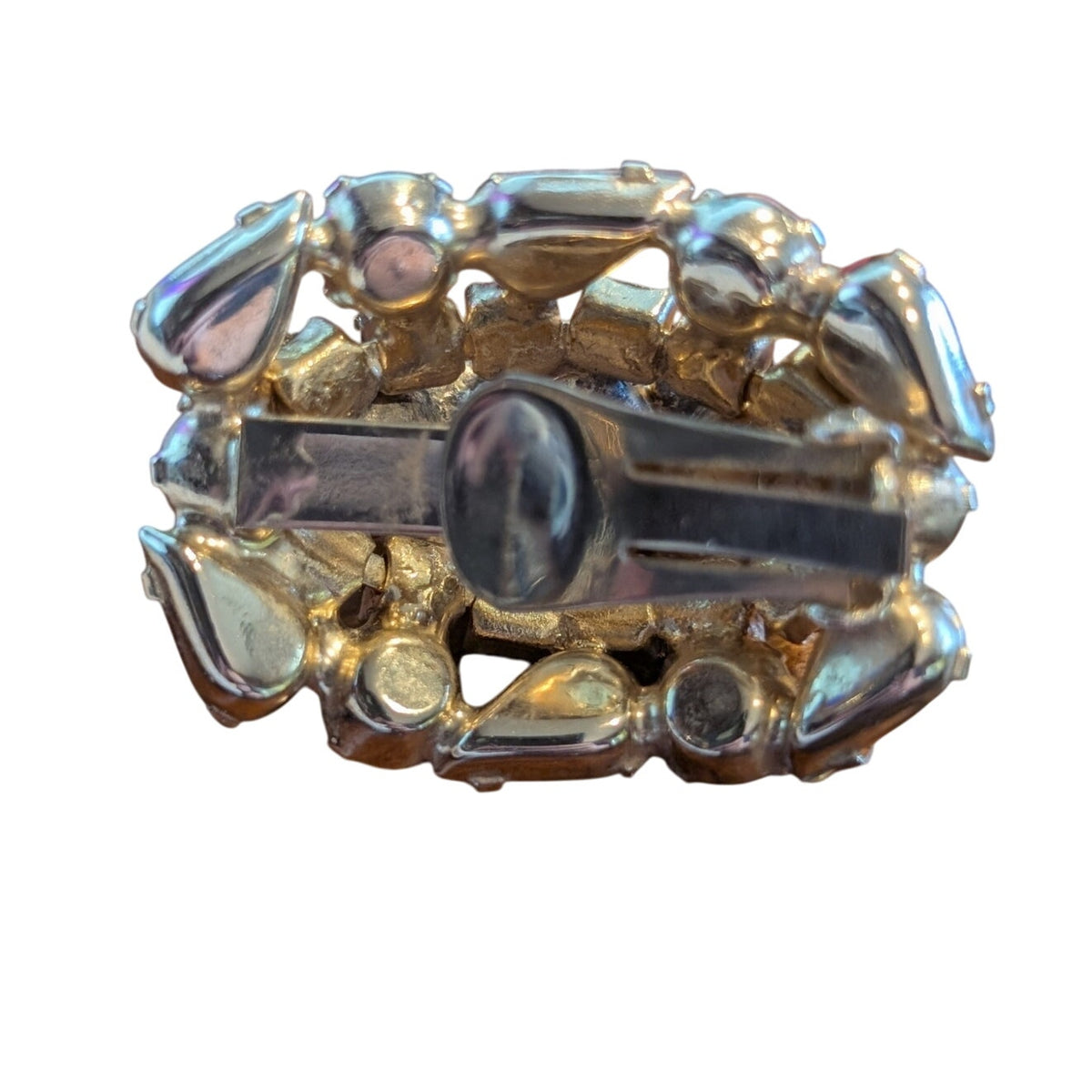 Spectacular Vintage AB Rhinestone Crystal Gold Tone Statement Clip On Earrings