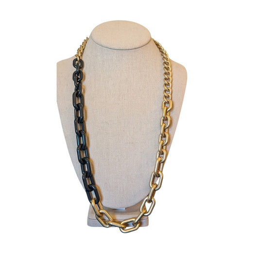Navy Enamel & Gold Tone Chain Link 28" Necklace