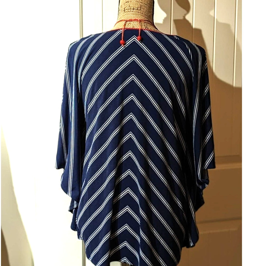 Susan Graver Navy Chevron Liquid Knit V-Neck Scarf Top Womens Sz XS