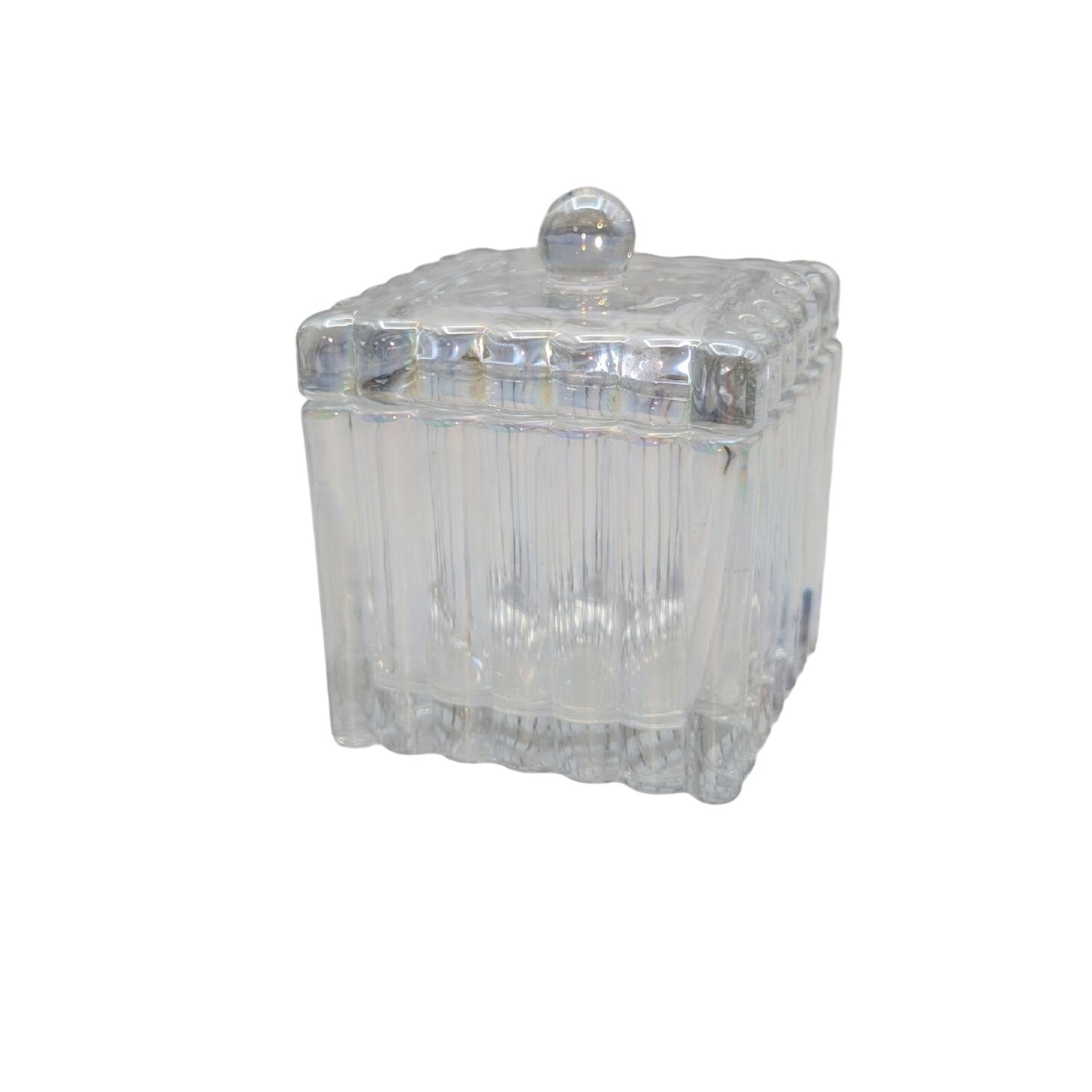 Tinted Glass Iridescent Glass Trinket Box W/ Lid