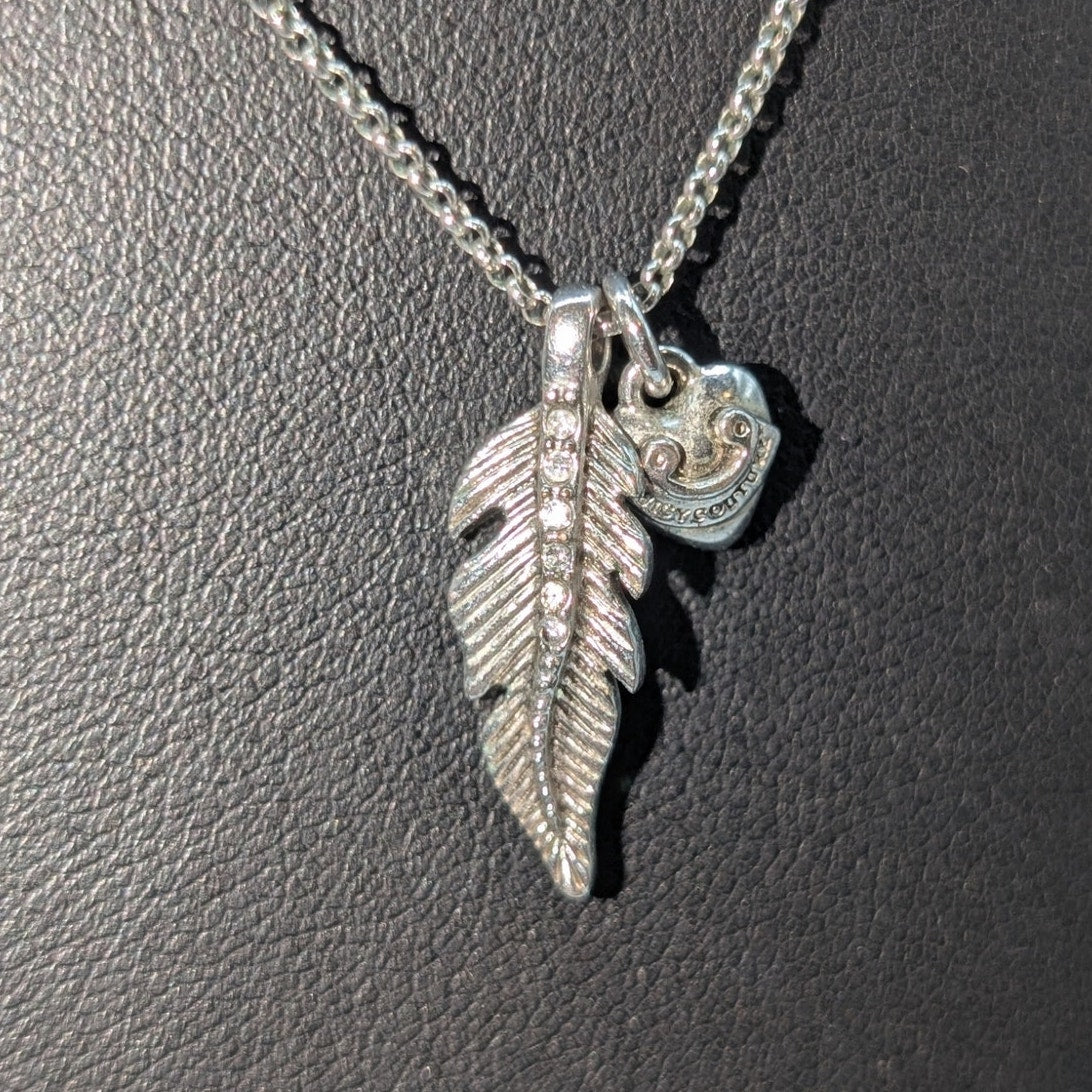 Juicy Couture Crystal Feather Heart Charm Silver Tone 16"-19" Necklace