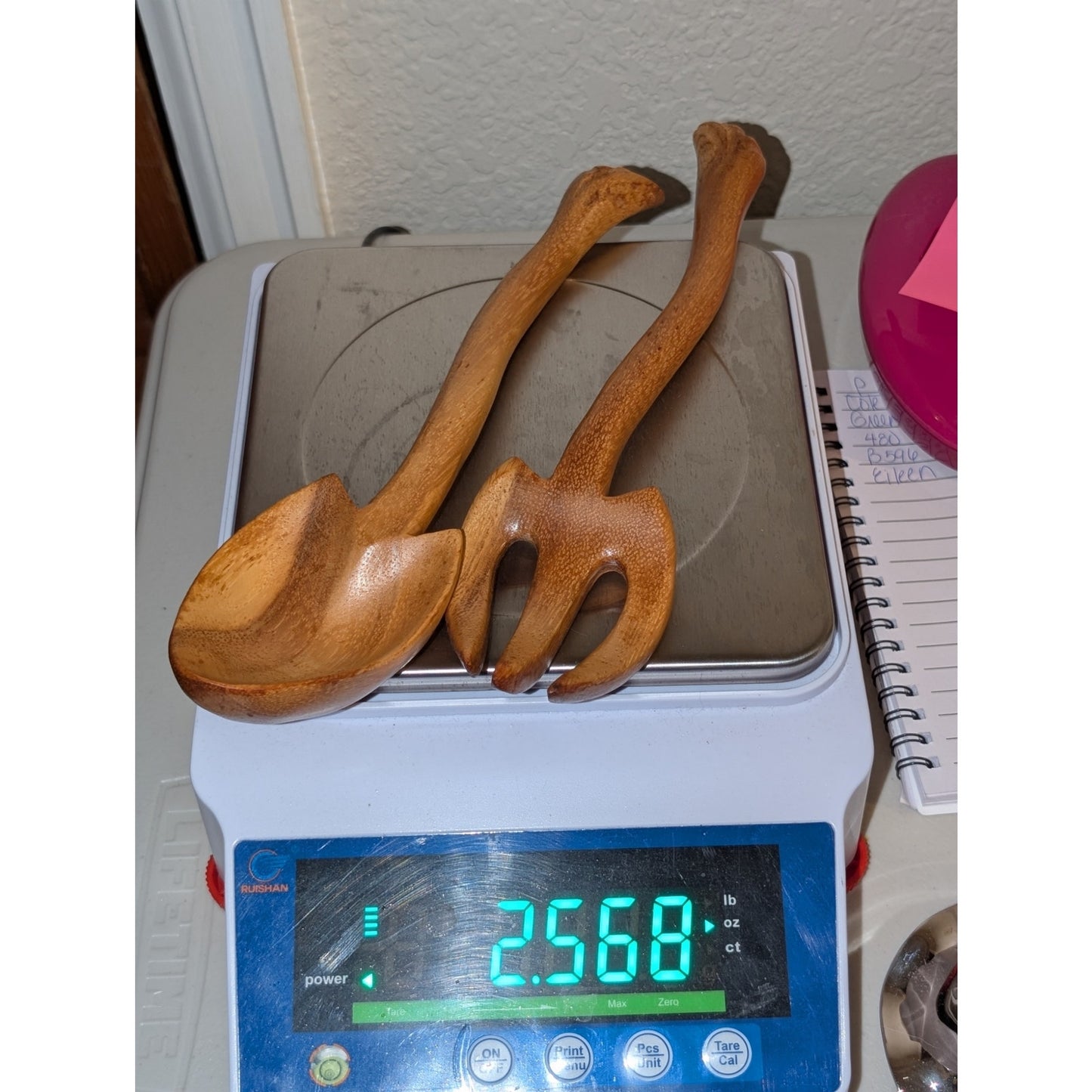 Vintage Mid-Century Hand-Carved Monkey Pod Wood Salad Servers