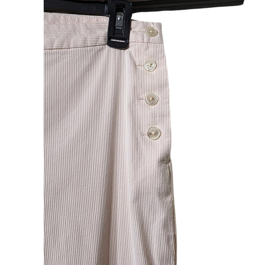 Ralph Lauren Pale Pink Striped Cotton Stretch Side Button Flat Front Pant Sz 10