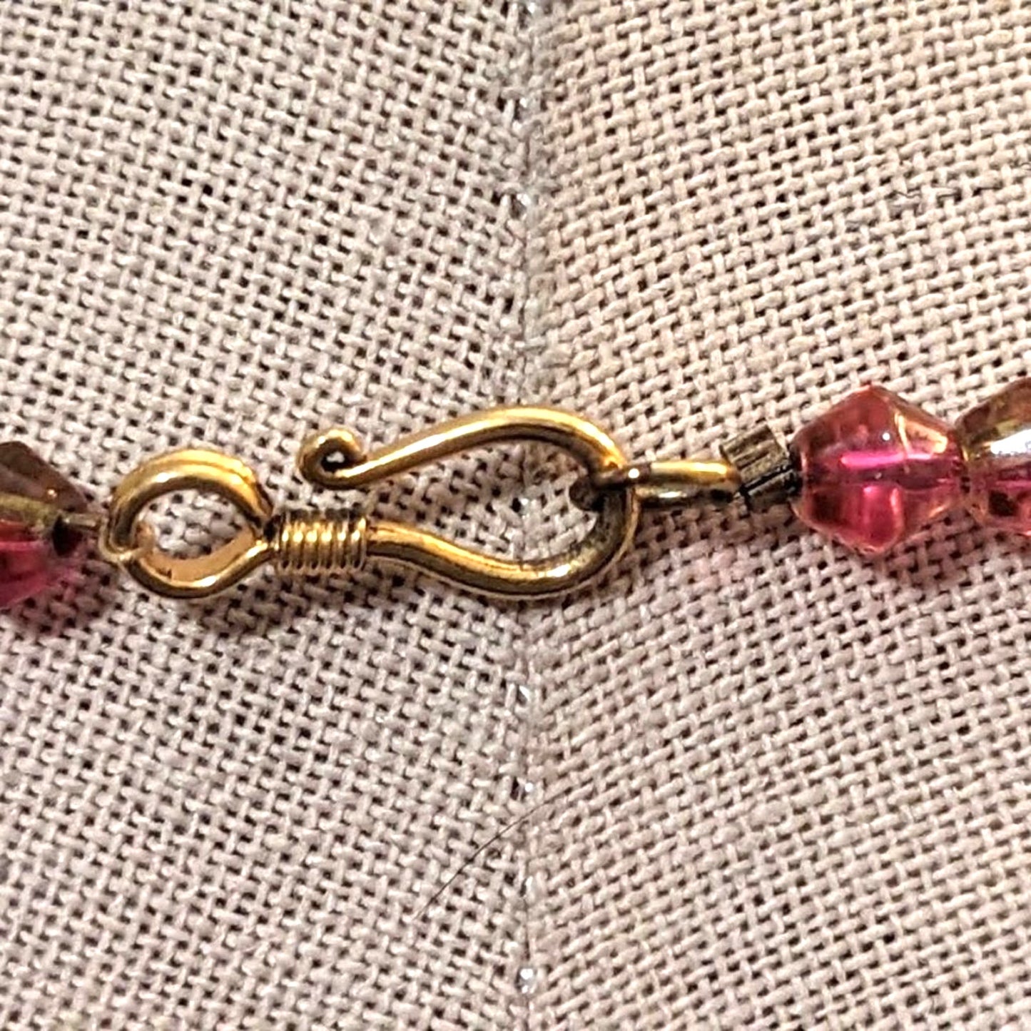 Pink & Green Bicone Acrylic Bead Necklace Strung on Wire with Hook Clasp