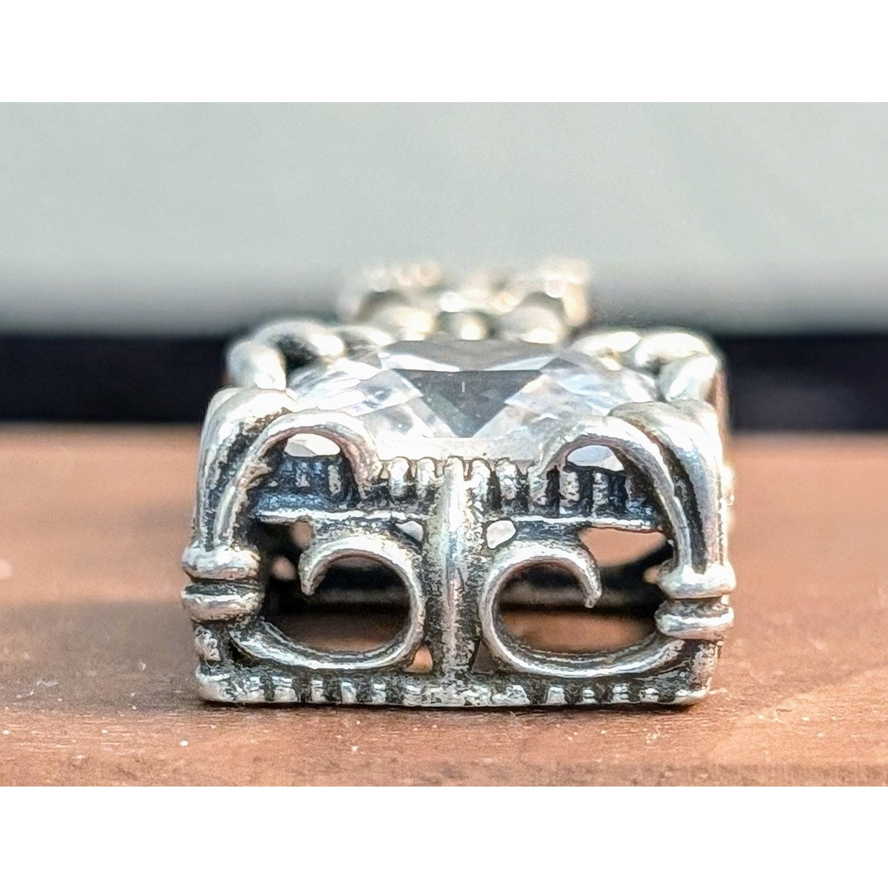 Vtg Designer Silpada "Uptown" CZ Sterling Silver Fleur de Lis Enhancer Pendant