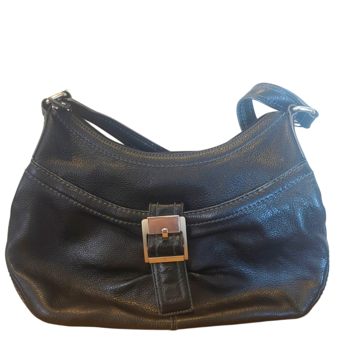 Clark's Brown Soft Pebbled Leather Buckle Magnetic Closure Shoulder Bag