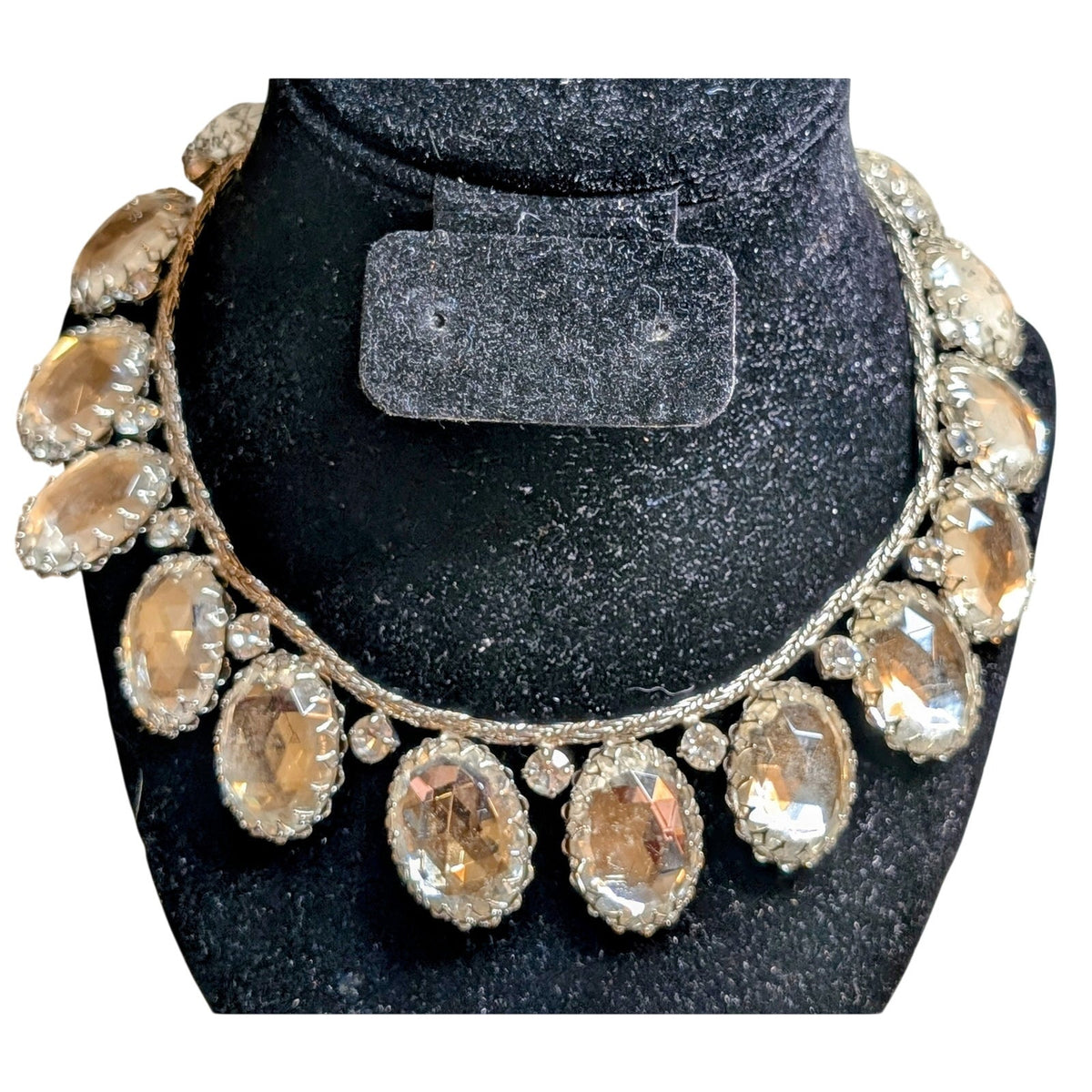 SCHREINER Rare New York Glass Cabochon & Silver Braided Chain Vintage Necklace