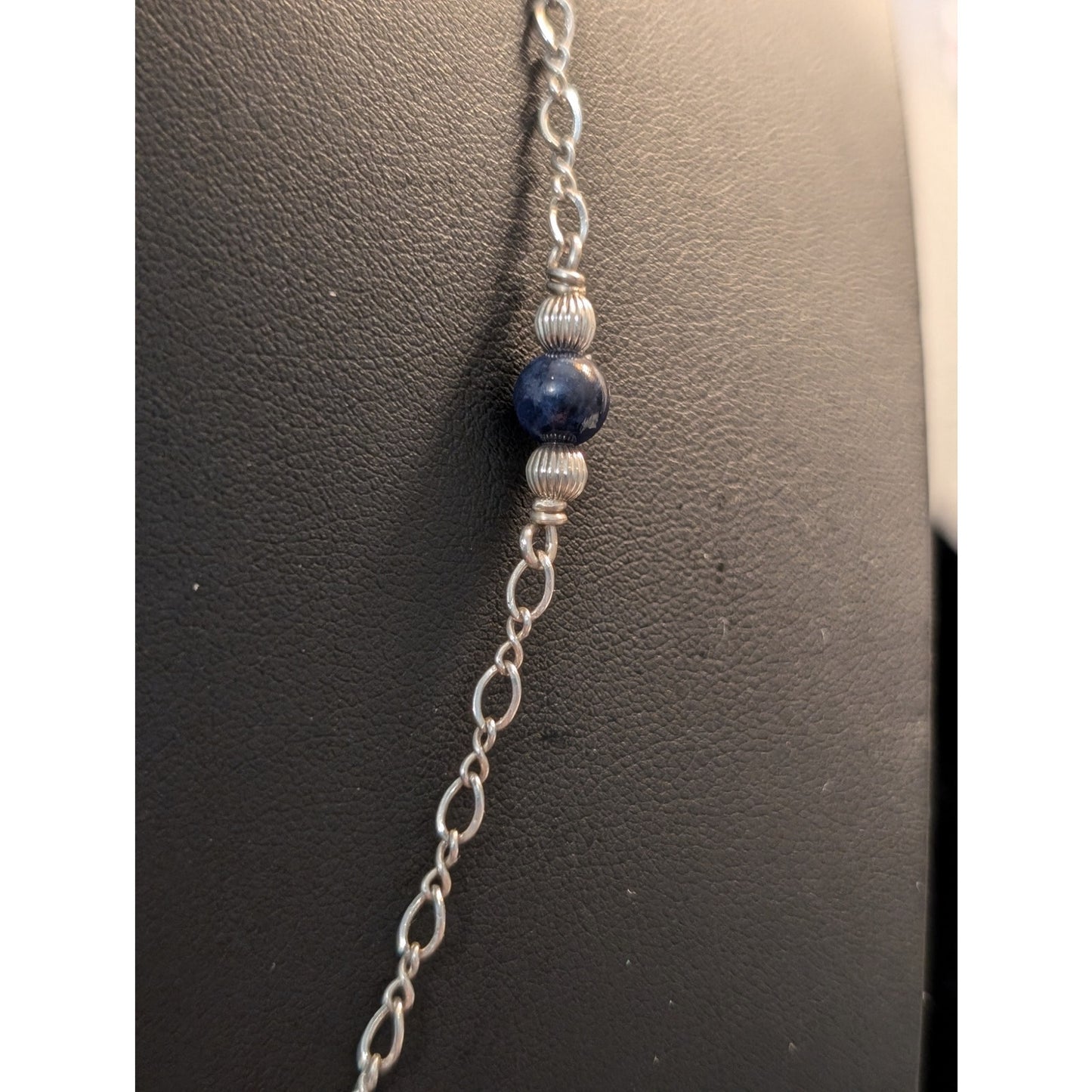Six Sodalite Bead Sterling Chain Beaded 23" Necklace